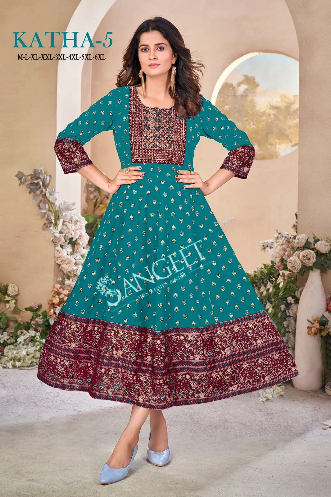 Sangeet Katha 5 Heavy Rayon Wholesale Anarkali Kurtis Catalog — Wholesale Kurtis, MPA wholesale from Surat - Gallery Image 3